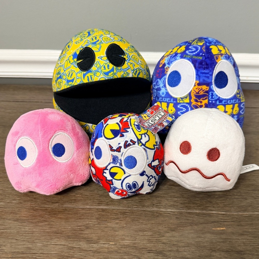 Pac-Man Namco Ghost Pinky Level 256 Pattern Retro Arcade Gaming Plush Lot